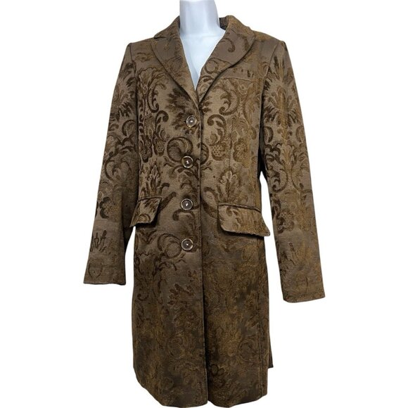 Vtg Women Brocade Coat Sz S Brown Midi Floral Tapestry Classic Steampunk Gothic - Picture 1 of 9